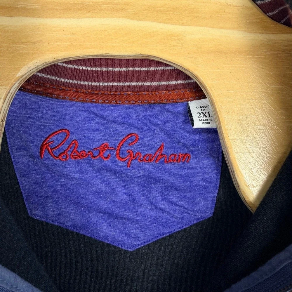 Robert Graham Quarter Zip Pullover Mens 2XL Classic Fit Contrast Stitch‎ Gray